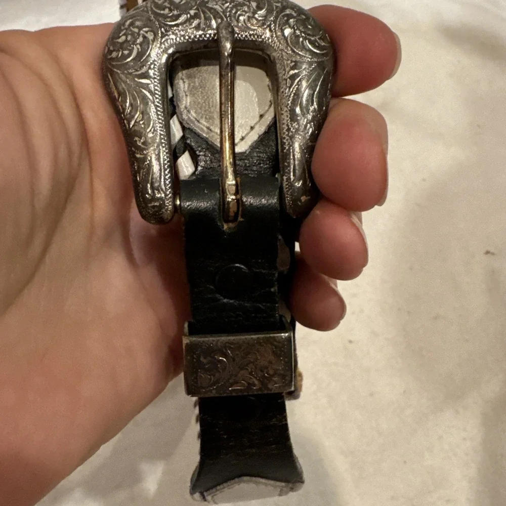 Tony Lama Silver/Black White Concho Belt Western Cross X‎ 32